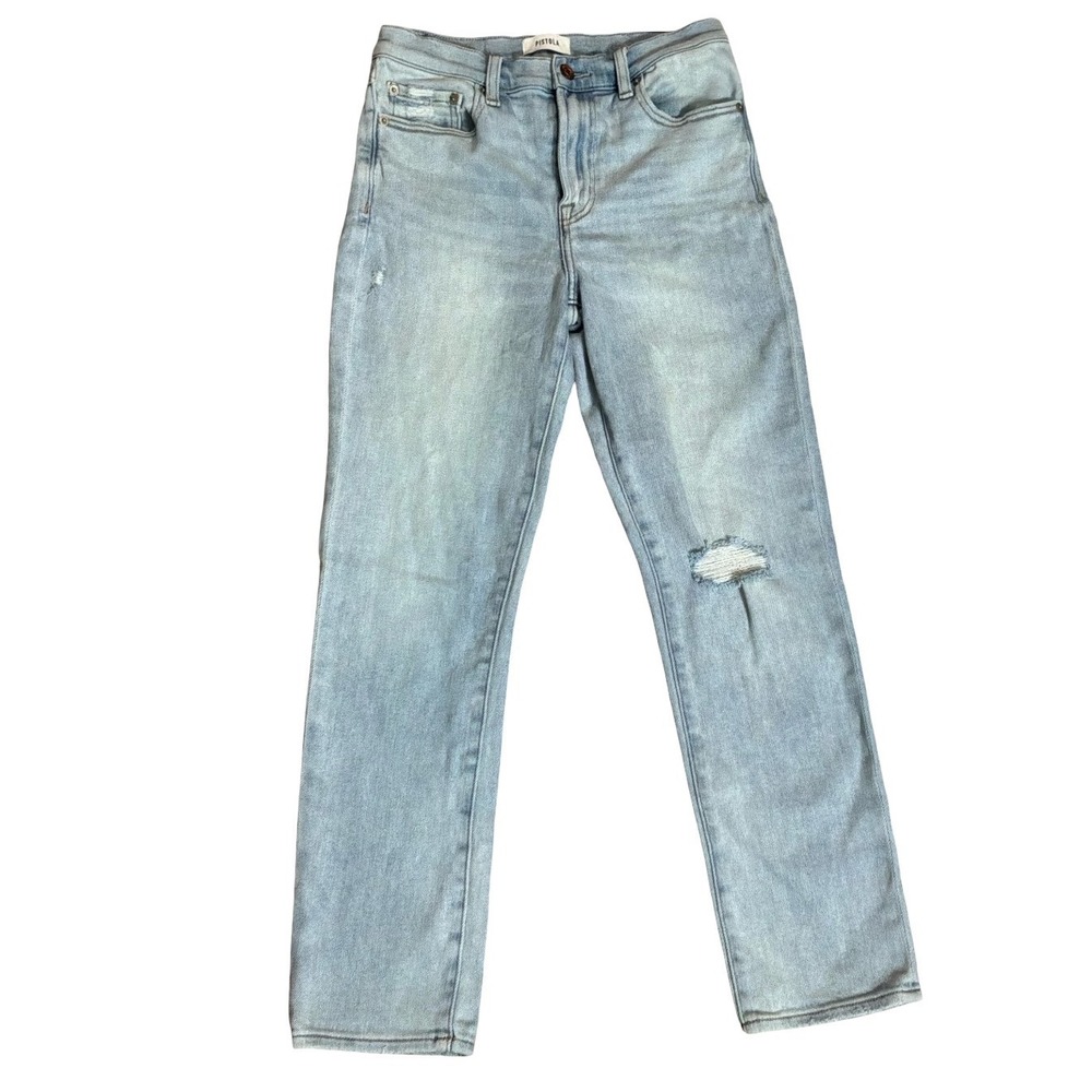 Pistola Distressed Straight Leg Jeans Size 28 Light Wash Blue‎ Denim P00016207SR